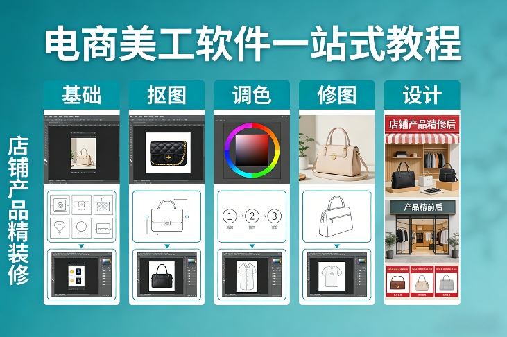 电商美工软件一站式教程,基础/抠图/调色/修图/设计,店铺产品精装修 电商美工软件一站式教程,基础/抠图/调色/修图/设计,店铺产品精装修