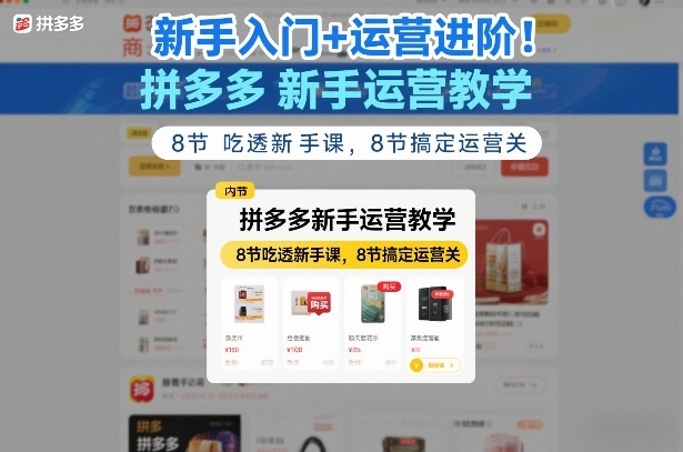 新手入门+运营进阶!拼多多新手运营教学,8节吃透新手课,8节搞定运营关 新手入门+运营进阶!拼多多新手运营教学,8节吃透新手课,8节搞定运营关