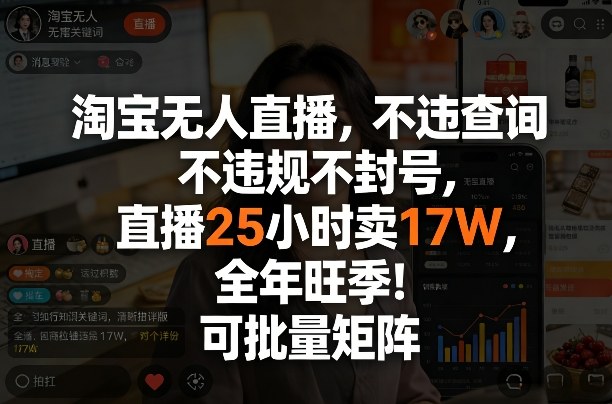 淘宝无人直播,不违规不封号,直播25小时卖17W,全年旺季!可批量矩阵【揭秘】 淘宝无人直播,不违规不封号,直播25小时卖17W,全年旺季!可批量矩阵【揭秘】