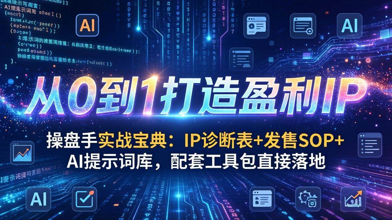 （17593期）操盘手实战宝典：IP诊断表+发售SOP+AI提示词库，配套工具包直接落地，从0到1打造盈利IP