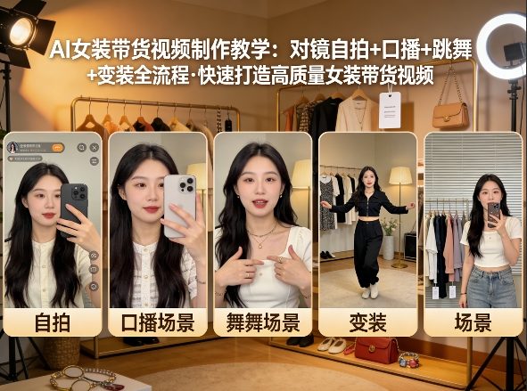 AI女装带货视频制作教学,对镜自拍、口播、跳舞、变装全流程,快速打造高质量女装带货视频 AI女装带货视频制作教学,对镜自拍、口播、跳舞、变装全流程,快速打造高质量女装带货视频