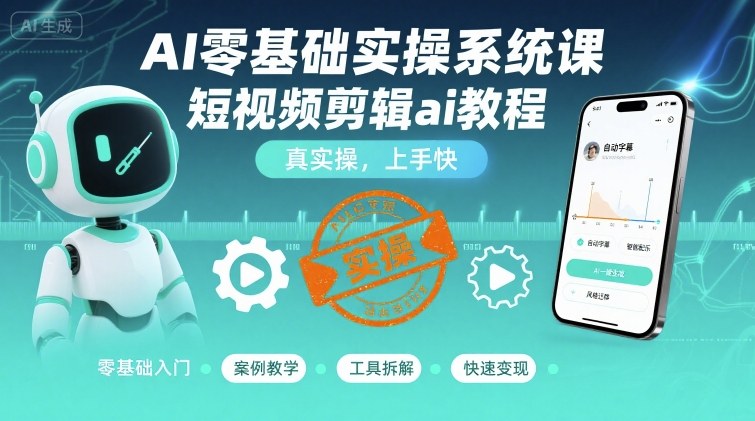 AI零基础实操系统课，短视频剪辑ai教程，真实操，上手快-知知学社