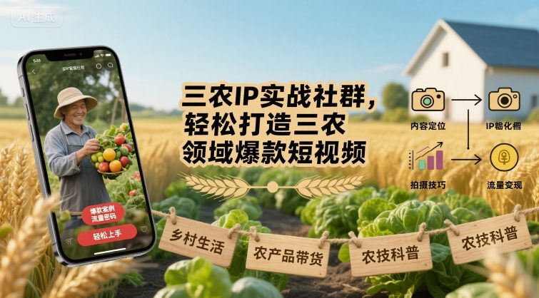 三农IP实战社群，轻松打造三农领域爆款短视频-知知学社