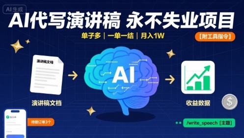 AI代写演讲稿，永不失业项目，单子多，一单一结，月入1W【附工具指令】-知知学社
