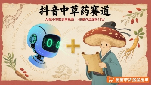 抖音中草药赛道，用AI做中草药故事视频，45条作品涨粉13W，橱窗带货猛猛出单-知知学社