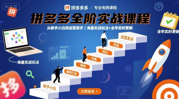 拼多多全阶实战课程，从新手小白到运营高手，海量实战玩法+全年实时更新【2025年9月更新】-知知学社