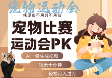 AI一键生成宠物比赛运动会PK视频，纯原创不用剪不用拍，每天十分钟，轻松月入过1W+-知知学社