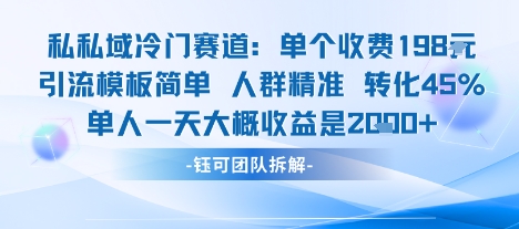 私域冷门赛道单个收费198米引流模板简单人群精准 45%的转化率单人一天大概收益多张-知知学社