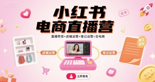 小红书电商直播营，直播带货+店铺运营+笔记运营=全电商-知知学社