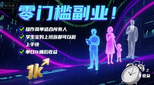 零门槛副业！操作简单适合所有人，学生宝妈上班族都可以做，上手快，单日1k睡后收益-知知学社