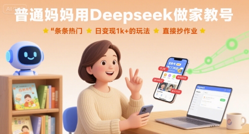 普通妈妈用Deepseek做家教号，条条热门，日变现1k+的玩法，直接抄作业-知知学社