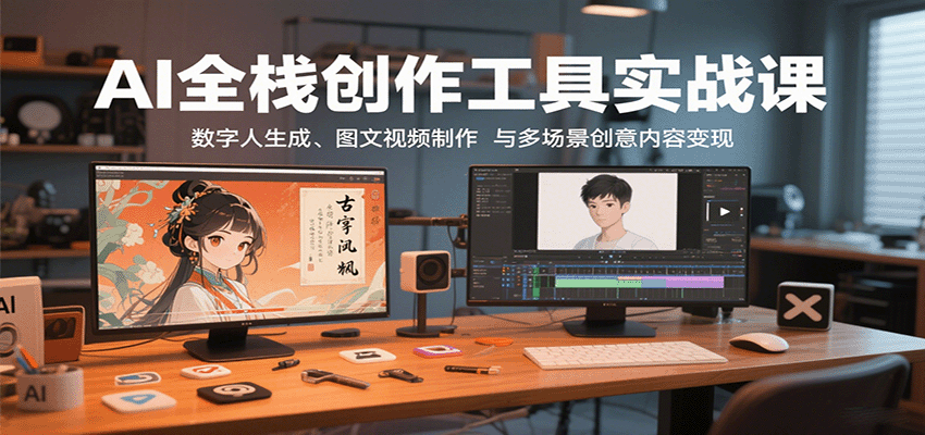 AI全栈创作工具实战课：数字人生成、图文视频制作与多场景创意内容变现-知知学社