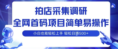 拍店采集调研，全网首码项目，简单易操作， 小白也能轻松上手，多账号操作，轻松日入5张-知知学社