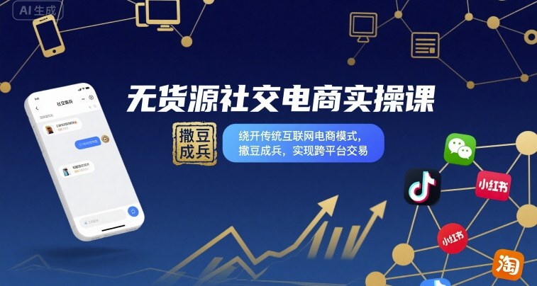 无货源社交电商实操课，绕开传统互联网电商模式，撒豆成兵，实现跨平台交易-知知学社