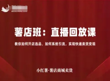 小红书薯店商城卖货直播回放课，教你如何开店选品、如何系统引流，实现快速卖货变现-知知学社