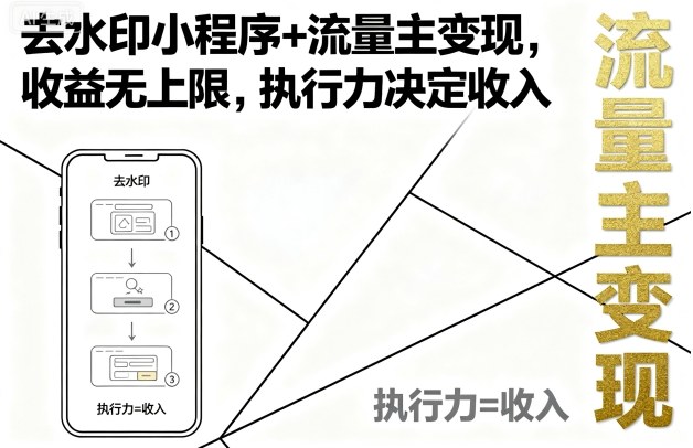去水印小程序+流量主变现，收益无上限，执行力决定收入-知知学社