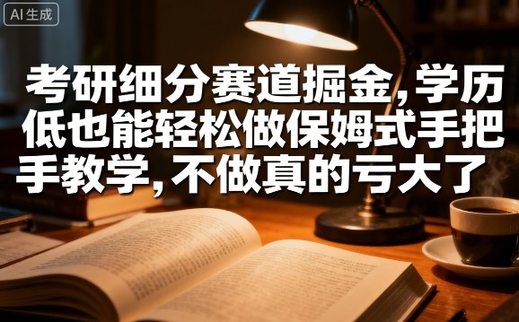 考研细分赛道掘金，日入1k+，学历低也能轻松做保姆式手把手教学，不做真的亏大了-知知学社