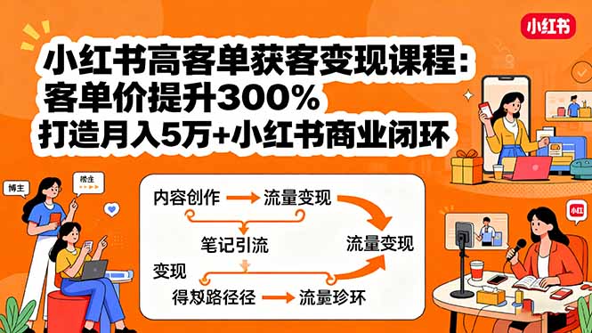 小红书高客单获客变现课程：客单价提升300%，打造月入10万+小红书商业闭环-知知学社