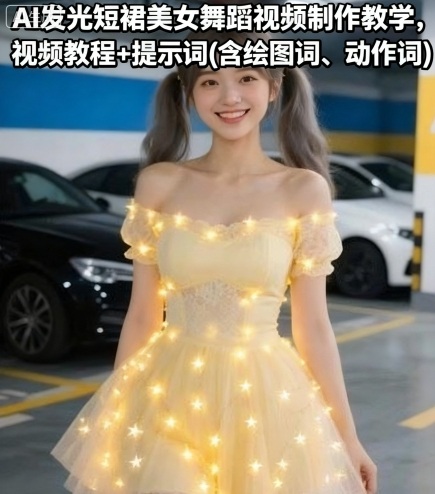 AI发光短裙美女舞蹈视频制作教学，视频教程+提示词(含绘图词、动作词)-知知学社