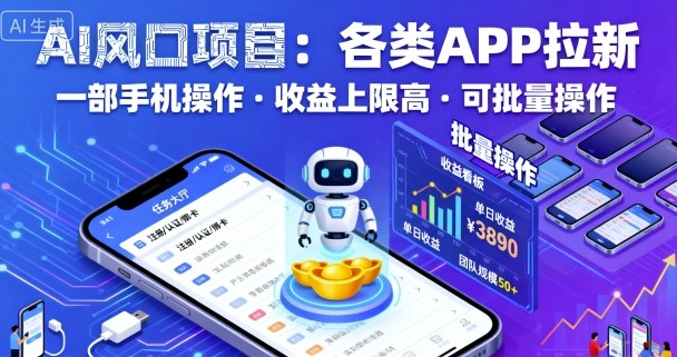 AI风口项目,各类APP拉新,一部手机就可以操作,收益上限高,可批量操作-知知学社
