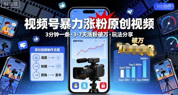 视频号爆栗涨粉原创视频,3分钟一条原创视频,3-7天涨粉破万,玩法分享给你-知知学社
