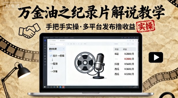 万金油之纪录片解说教学,手把手教你,完全实操,多平台发布撸收益-知知学社