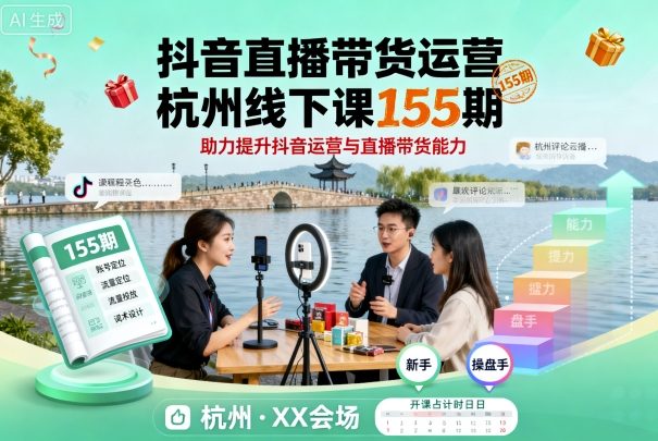 抖音直播带货运营杭州线下课155期,助力提升抖音运营与直播带货能力-知知学社