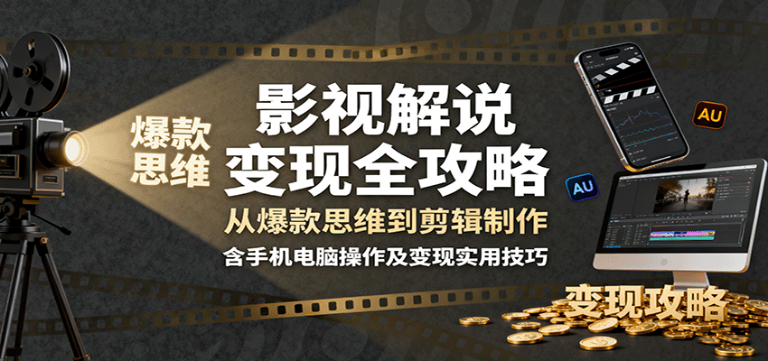 影视解说变现全攻略:从爆款思维到剪辑制作,含手机电脑操作及变现实用技巧-知知学社