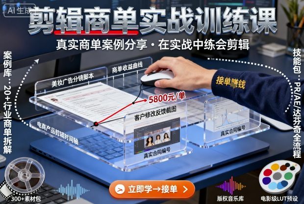剪辑商单实战训练课,真实商单案例分享,在实战中练会剪辑-知知学社