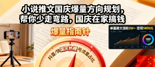 小说推文国庆爆量方向规划,帮你少走弯路,国庆在家搞钱-知知学社