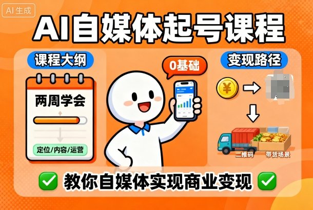 AI自媒体起号课程,0基础小白两周学会,教你自媒体实现商业变现-知知学社