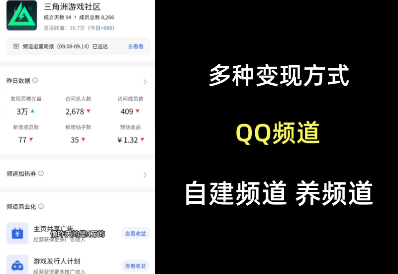 QQ频道项目盈利变现方式，收租多种赚钱形式，自建起频道玩法-知知学社