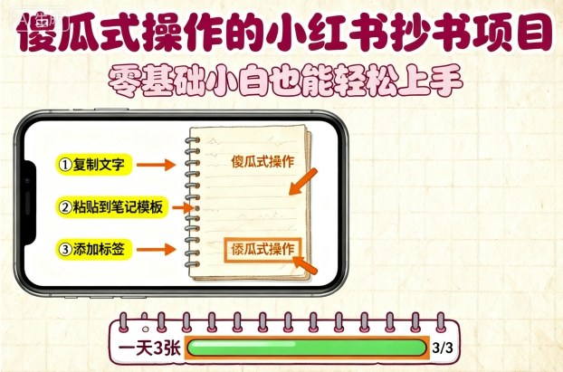 傻瓜式操作的小红书抄书项目,会复制粘贴就行,零基础小白也能一天3张-知知学社