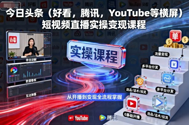 今日头条(好看,腾讯,YouTube等横屏)短视频直播实操变现课程-知知学社