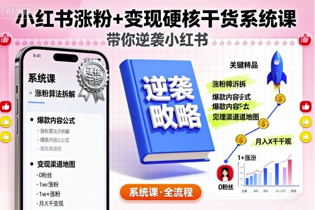 小红书涨粉+变现硬核干货系统课,带你逆袭小红书-知知学社