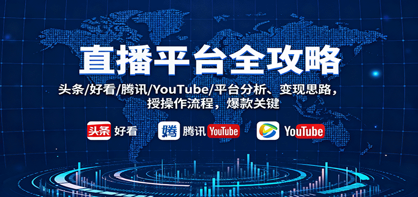 直播平台全攻略:头条/好看/腾讯/YouTube/平台分析、变现思路,授操作流程,爆款关键-知知学社