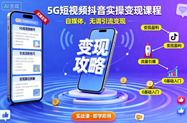 5G短视频抖音实操变现课程,自媒体,无谓引流变现-知知学社