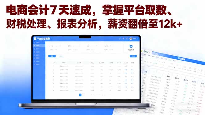 电商会计7天速成,掌握平台取数、财税处理、报表分析,薪资翻倍至12k+-知知学社
