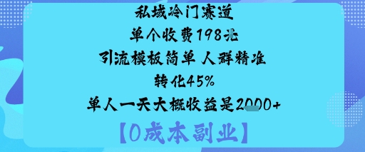 私域冷门赛道:单个收费198米引流模板简单人群精准转化45%单人一天大概收益是1k+-知知学社