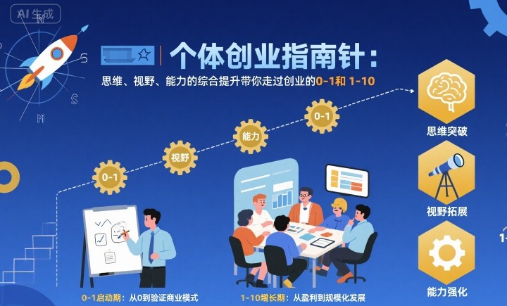 个体创业指南针,思维、视野、能力的综合提升带你走过创业的0-1和1-10【音频】-知知学社