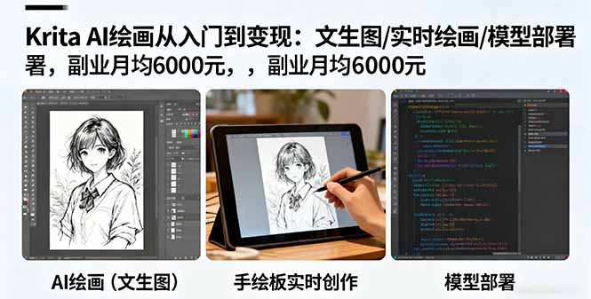 Krita AI绘画从入门到变现:文生图/实时绘画/模型部署,副业月均6000R-知知学社