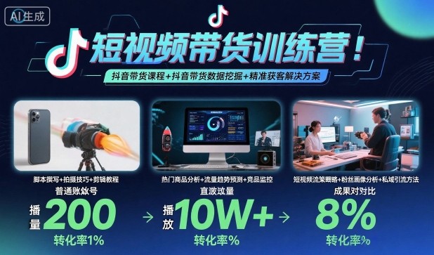 短视频带货训练营,抖音带货课程+抖音带货数据挖掘+精准获客解决方案-知知学社