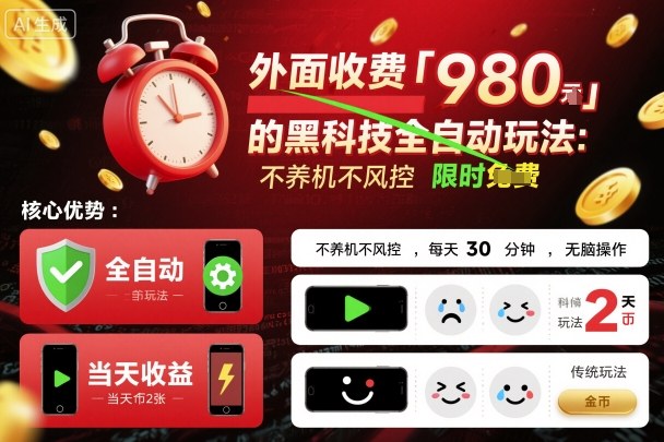 外面收费980的黑科技全自动玩法,不养机不风控,每天30分钟,无脑操作,当天收益2张-知知学社