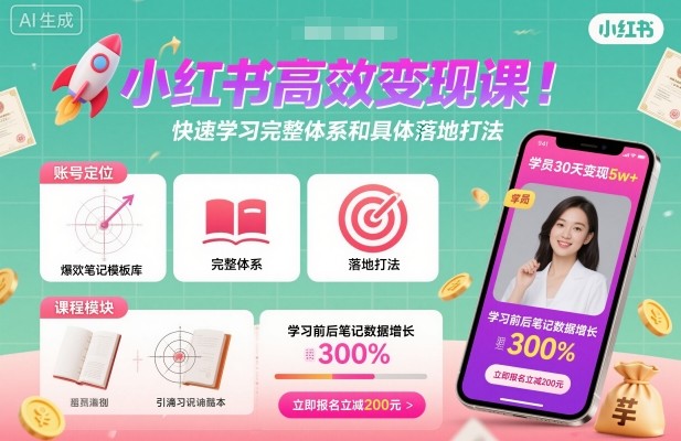 小红书高效变现课,快速学习小红书完整体系和具体落地打法-知知学社