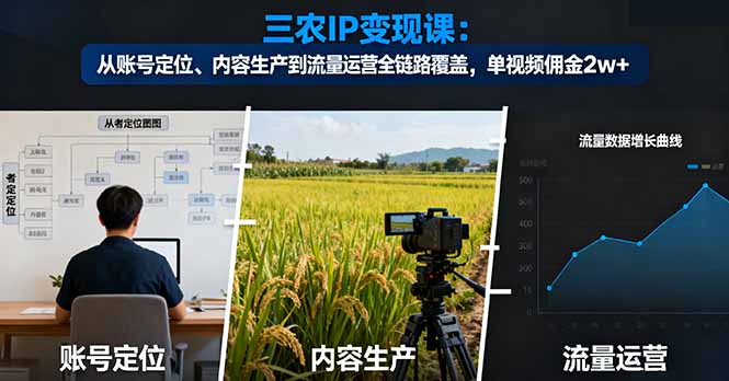 三农IP变现课:从账号定位、内容生产到流量运营全链路覆盖,单视频佣金2w+-知知学社