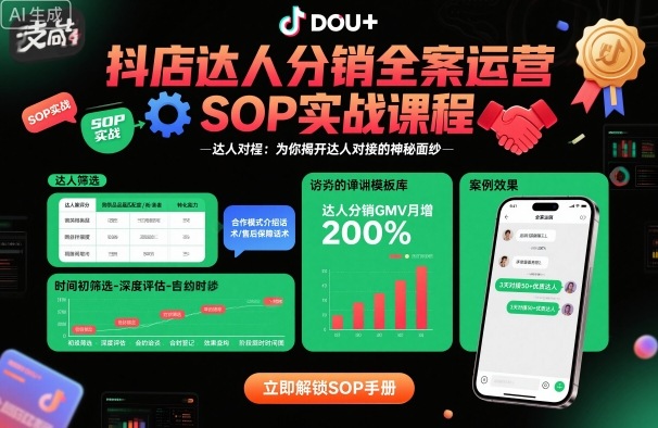 抖店达人分销全案运营SOP实战课程,为你揭开达人对接的神秘面纱-知知学社