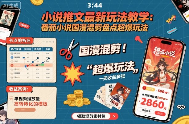 小说推文最新玩法教学,番茄小说国漫混剪盘点超爆玩法,全程干货,一天收益多张-知知学社