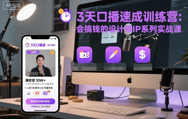 3天口播速成训练营,会搞钱的设计师IP系列实战课-知知学社