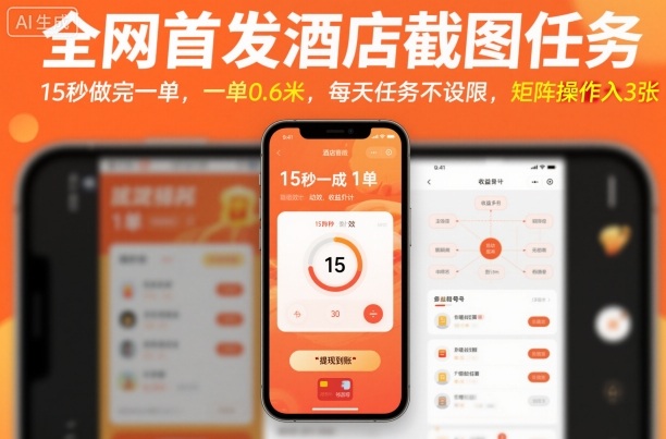 全网首发酒店截图任务,15秒做完一单,一单0.6米,每天任务不设限,矩阵操作日入3张-知知学社
