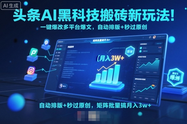 头条AI黑科技搬砖新玩法!一键爆改多平台爆文,自动排版+秒过原创,矩阵批量搞月入3w+-知知学社